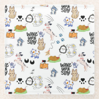 Dessous-de-verre En Verre Kawai Pet Lover Cute Motif sans couture