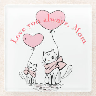 Dessous-de-verre En Verre Kawaii Maman Chat & Kitten Personnalisé
