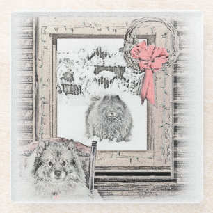Dessous-de-verre En Verre Keeshond Noël hiver fenêtre Peinture Chien Art