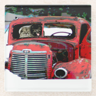 Dessous-de-verre En Verre Keeshond Noël Vieux Camion Peinture Chien Art
