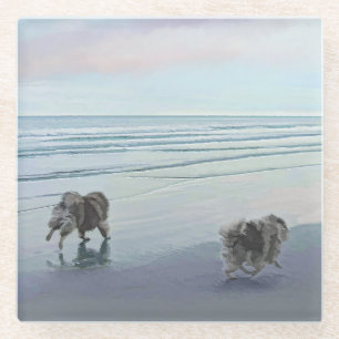 Dessous-de-verre En Verre Keeshonds at the Seashore Peinture Dog Art