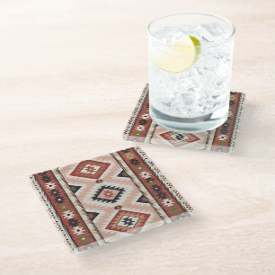 Dessous-de-verre En Verre Kilim Tribal Sud-Ouest Géométrique en Terracotta