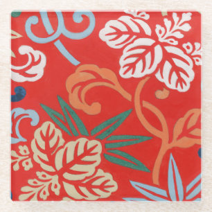 Dessous-de-verre En Verre Kimono japonais hawaïen rouge : Vintage floral