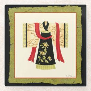 Dessous-de-verre En Verre Kimono japonais traditionnel avec imprimé floral