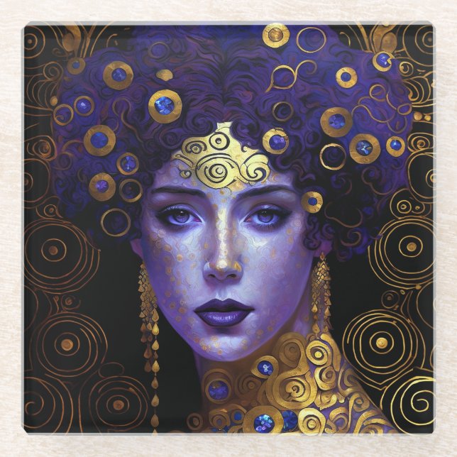Dessous-de-verre En Verre Klimt Inspiré Queen Goddess Dessous de verre en ve (Devant)