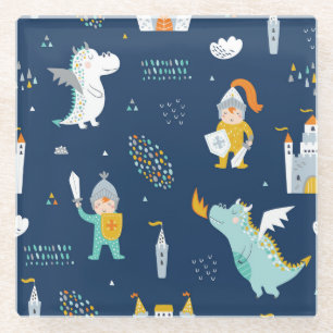 Dessous-de-verre En Verre Knight Dragon Castle Motif enfant