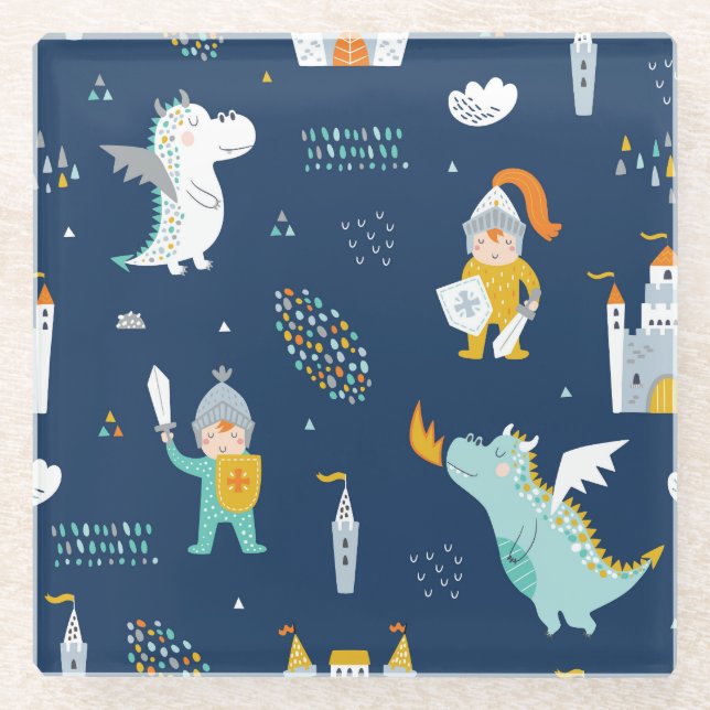 Dessous-de-verre En Verre Knight Dragon Castle Motif enfant (Devant)