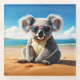 Dessous-de-verre En Verre Koala sur une plage de sable