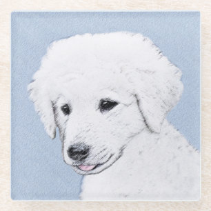 Dessous-de-verre En Verre Kuvasz Peinture - Cute Original Chien Art