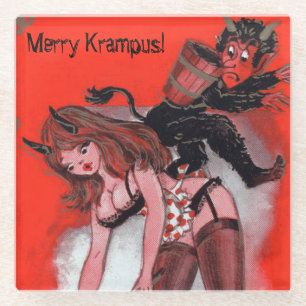 Dessous-de-verre En Verre La beauté et le Krampus Noël Vintage Noël
