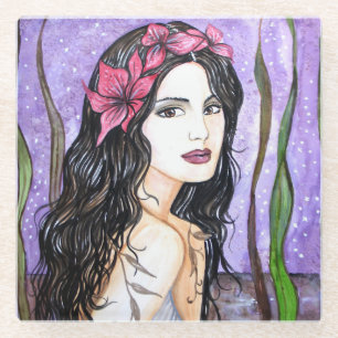 Dessous-de-verre En Verre La dame du lac Peinture de contes de fées