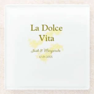 Dessous-de-verre En Verre La Dolce Vita jaune mariage couple Nom date glit