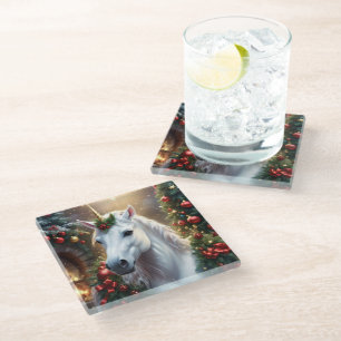 Dessous-de-verre En Verre « La Licorne de Noël »