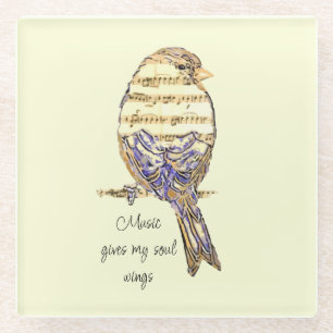 Dessous-de-verre En Verre La musique donne des ailes à mon âme Moineau Oisea