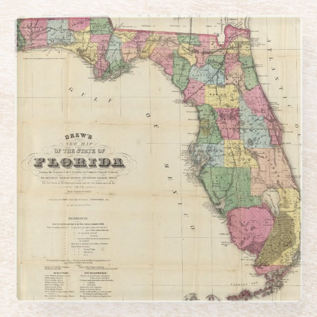 Dessous-de-verre En Verre La nouvelle carte Drew's de l'État de Floride (Devant)