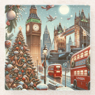 Dessous-de-verre En Verre La splendeur festive de Londres - Carte de Noël vi