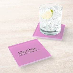 Dessous-de-verre En Verre La vie est meilleure au clubhouse   Vert & Magenta