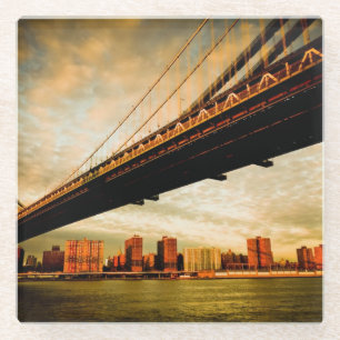 Dessous-de-verre En Verre La vue de pont de Manhattan du côté de Brooklyn