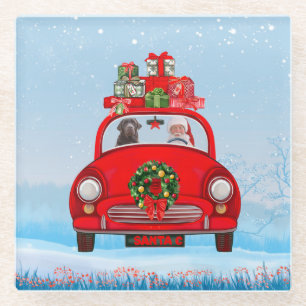 Dessous-de-verre En Verre Labrador Chien En Voiture Avec Le Père Noël