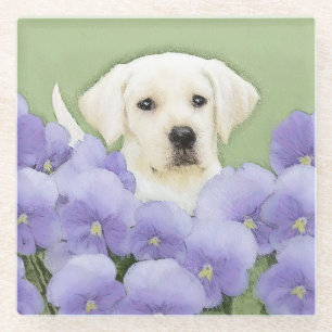 Dessous-de-verre En Verre Labrador Retriever Puppy Painting Original Chien A