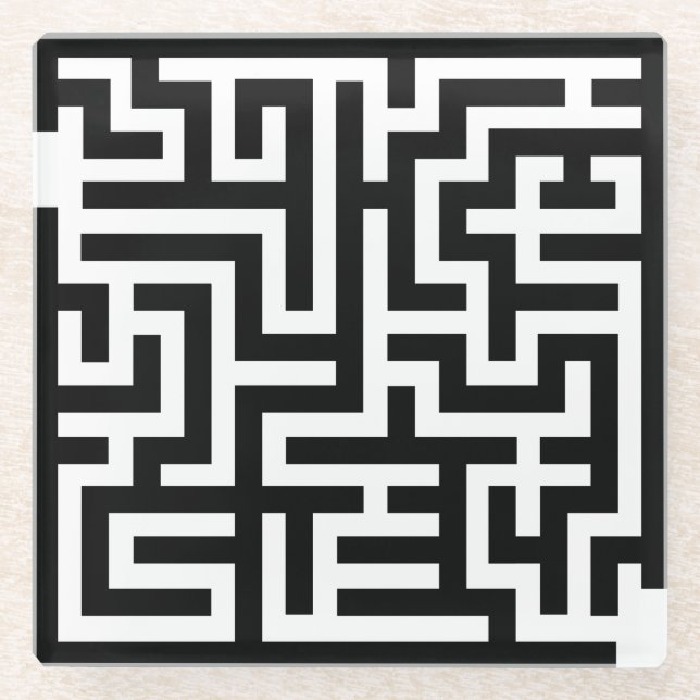 Dessous-de-verre En Verre Labyrinthe noir et blanc (Devant)