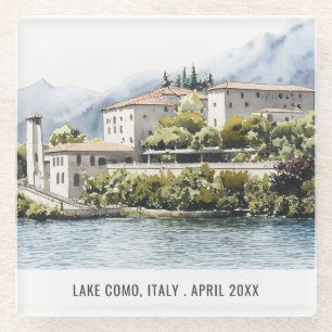 Dessous-de-verre En Verre Lac de Côme Nord de l'Italie Aquarelle Voyage ital