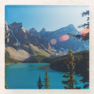 Dessous-de-verre En Verre Lac moraine du coucher du soleil   d'été, Canada