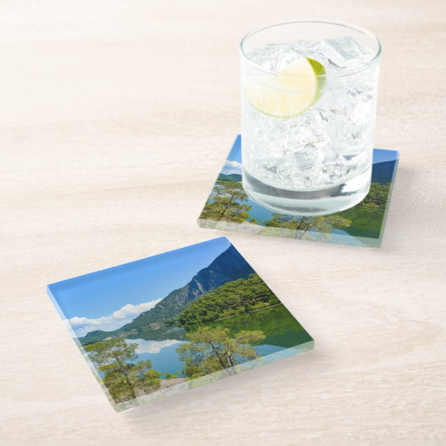 Dessous-de-verre En Verre Lac pittoresque et Ciel bleu (Incliné)