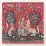 Dessous-de-verre En Verre Lady and Unicorn Medieval Tapestry Sight<br><div class="desc">The lady and the unicorn tapestries feature a medieval lady in various poses, each depicts one of the five senses, et a sixth scene with words on tent Mon seul désir (my only desire). Being some of the most famous medieval artworks in the world, these unicorn items add magic everywhere....</div>