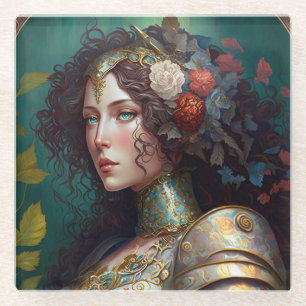 Dessous-de-verre En Verre Lady Knight Warrior Armor Imaginaire Art