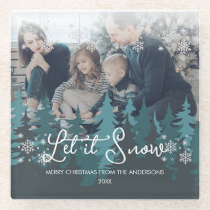 Dessous-de-verre En Verre Laisser neiger   Snowflakes Pine Tree Photo de Noë