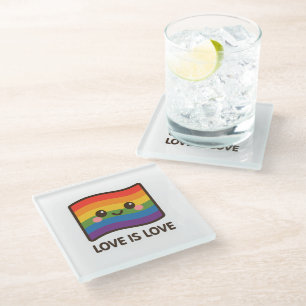 Dessous-de-verre En Verre L'amour est l'amour - Kawaii Rainbow Design