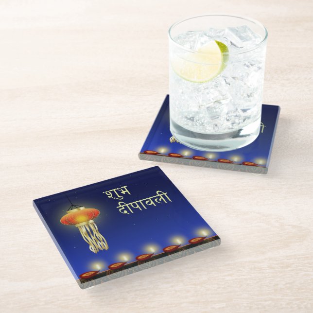 Dessous-de-verre En Verre Lampe Diwali Lumineuse - Dessous de verre en verre (Incliné)