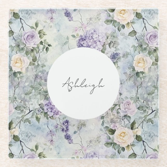 Dessous-de-verre En Verre Lancement de mariage fleurs violettes Crème Romant (Devant)