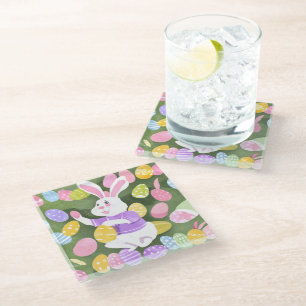 Dessous-de-verre En Verre lapin avec oeufs de pâques