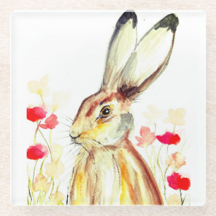Dessous-de-verre En Verre Lapin Bunny Lièvre Floral Animaux Faune Mignon