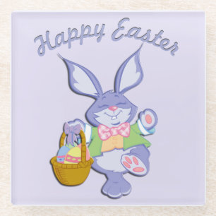 Dessous-de-verre En Verre Lapin de Pâques Violet Dansant Lavande