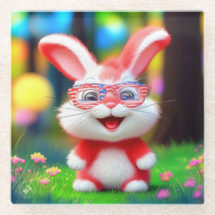 Dessous-de-verre En Verre Lapin Rouge avec Lunettes Américaines Dessin Animé