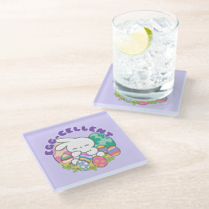 Dessous-de-verre En Verre Lapin souriant & Oeufs de Pâques - Printemps des o