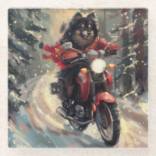 Dessous-de-verre En Verre Lapphund finlandais à moto Noël
