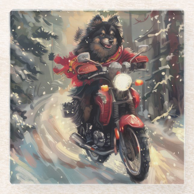 Dessous-de-verre En Verre Lapphund Finlandais Chien à cheval Moto Noël (Devant)
