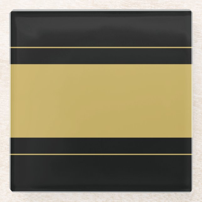 Dessous-de-verre En Verre Large Sporty Golden Tan Racing Stripes Sur Noir (Devant)