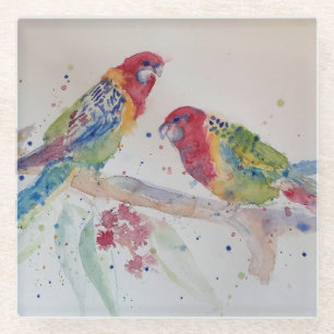 Dessous-de-verre En Verre L'art de l'aquarelle Red Rosella Parrot