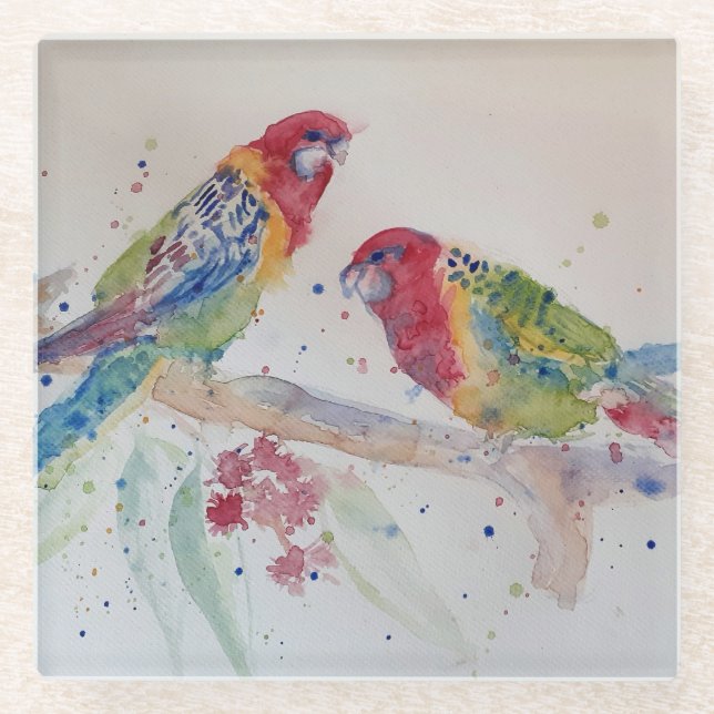 Dessous-de-verre En Verre L'art de l'aquarelle Red Rosella Parrot (Devant)