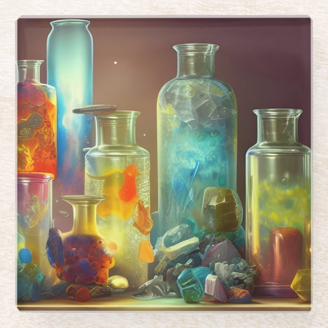 Dessous-de-verre En Verre L'art de l'Imaginaire de travail de l'alchimiste (Devant)