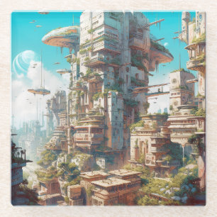Dessous-de-verre En Verre L'art futuriste de science-fiction de la ville