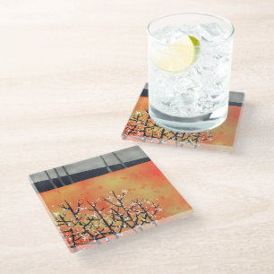 Dessous-de-verre En Verre L'art paysager orange brûlé