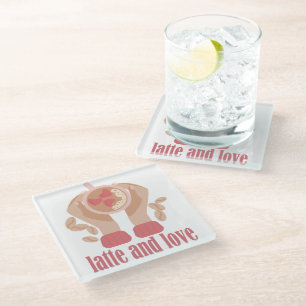 Dessous-de-verre En Verre Latte et coupe d'amour, mains et citation de café