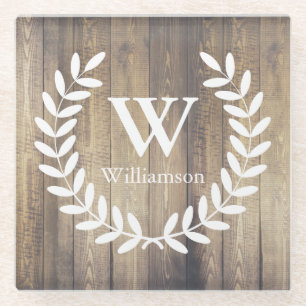 Dessous-de-verre En Verre Laurier de ferme rustique et bois blancs de grange