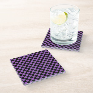 Dessous-de-verre En Verre Lavande et Motif À damiers noir